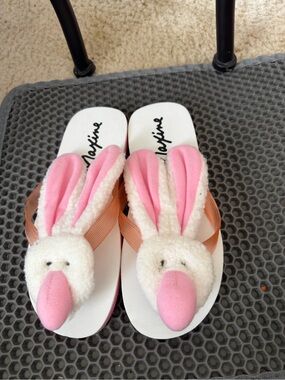 Maxine  Bunny Plush Flip-Flops in Pink and White